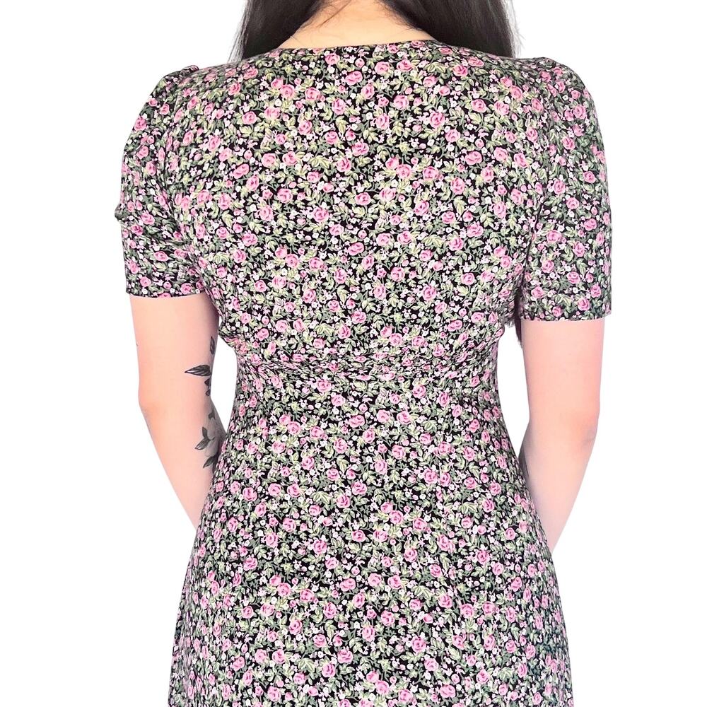 VTG 90s Floral Cottagecore Midi Dress Puff Sleeve 5/6 - Picture 5 of 6